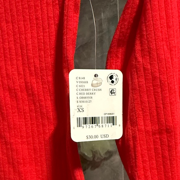 NWT Free People The Rickie Red Ribbed Mock Neck Long Sleeve Top Cherry Red SZ XS - Picture 6 of 8